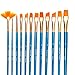 TAMEHOM 2 Piece Golden Synthetic Hair, Short Wooden Handle Artist Brushes for Acrylic, Oil, Watercolor Painting, Blue