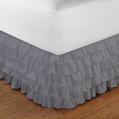 Relaxare King 300TC 100% Egyptian Cotton Silver Grey Solid 1PCs Multi Ruffle Bedskirt Solid (Drop Length: 20 inches) - Ultra Soft Breathable Premium Fabric