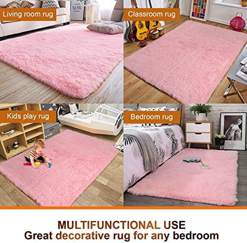 Noahas Luxurious Fluffy Rugs Extremely Smooth Shag Rug for Bed room Dwelling Room Children Room, Little one and Women Shaggy Furry Flooring Carpet Nursery Rugs Trendy Indoor House Ornamental, 4 ft x 5.3 ft, Pink
