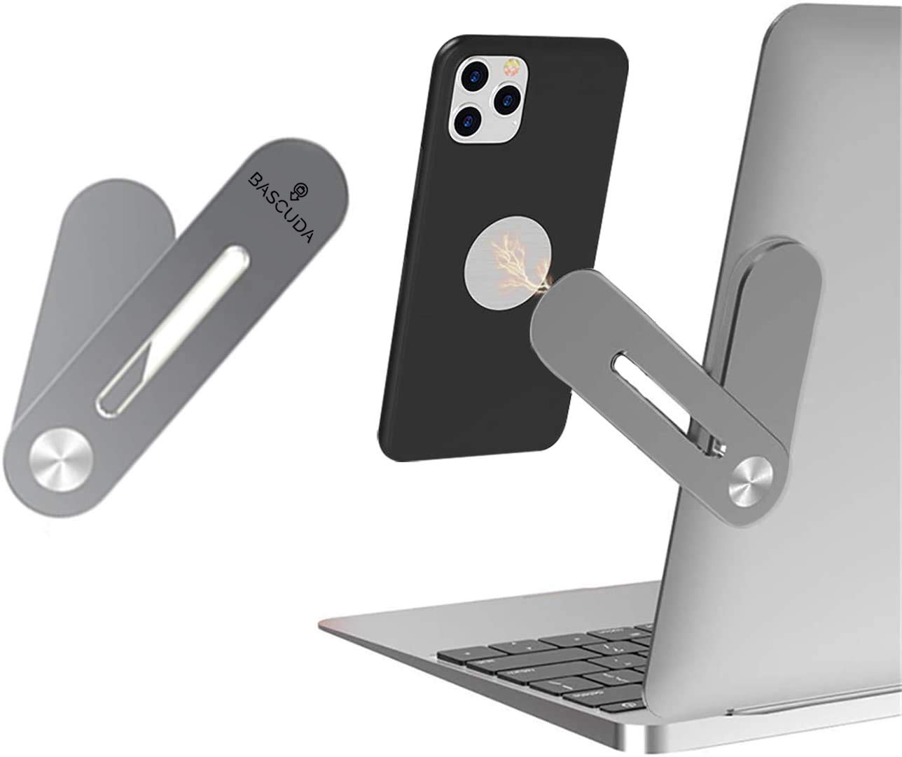 Bascuda Mobile Phone Holder Attachable to Laptop or Monitor - Adjustable Phone Stand Holder Multi Screen Expansion for Laptop Computer Monitor Tablet - Side Screen Phone Mount - Office Gift