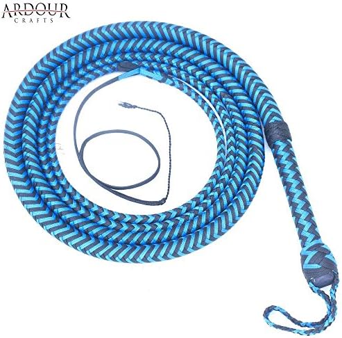 Ardour Crafts6 to 16 Feet Long Nylon para-Cord Bullwhip 16 Plaits Paracord Custom Bull Whip with Leather Belly & Bolster Construction Blue & Black