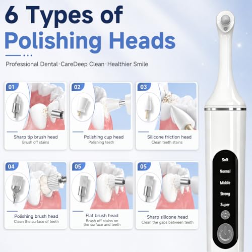 Professional Teeth Whitening Tartar Remover Kit with 5 Modes Teeth Cleaning Whitening Teeth Polisher with 6 Polishing and Whitening Accessories