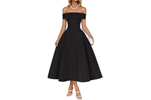 ZESICA Cocktail Dresses for Women's Elegant Off Shoulder Short Sleeve Swing A Line Wedding Evening Party Midi Dress