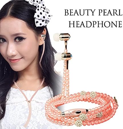 Amazon 新しいファッションレディースイヤホン豪華なヘッドホンイヤホンblingパールネックレスのガールズガールフレンドギフト携帯電話mp3 Efly イヤホン ヘッドホン本体