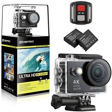 Action Camera, MOSPRO 4K 16MP Dual Screen WiFi Waterproof Sports Cam 170 Degree Wide Angle DV Camcorder with 2 Rechargeable Batteries 19 Mounting Accessories Kit