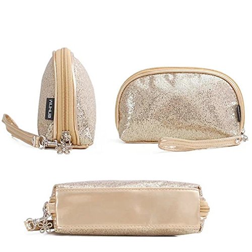 Garrelett Shimmery Sequined Top Zipper Evening Handbag Wallet Cosmetic Case Clutch Coins Purse Card Holder Cellphone Bag Organizer for Women Girls Ladies (Gold) - Thumbnail 4