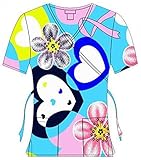 G Med Women's Printed Mock Wrap V Neck Back Tie 2 Pockets Scrub Top