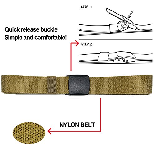 WYuZe Nylon Web Belt Outdoor Men's Military Webbing Brown Belt Plastic Buckle