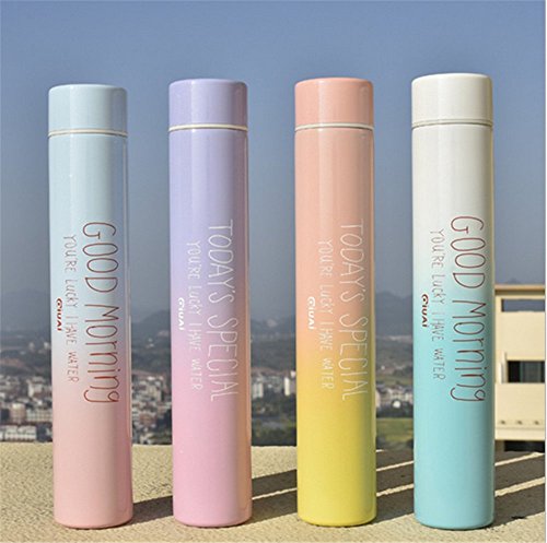 Chris-Wang Portable&Leak Proof Slim Stainless Steel Vacumn Sports Water Bottle Flask for Healthy Drinking, with Black Paper Sleeve, Great Gift Idea, Yellow and Pink(280ML)