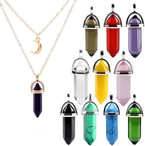 IDOXE Assorted Bullet Shape Healing Pointed Chakra Pendants Beads Quartz Crystal DIY Gemstone Stone Charms for Necklace Making Gift 10pcs