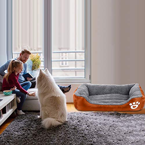Pet Deluxe Dog Bed, Super Soft Pet Sofa Cats Bed, Non Slip Bottom Pet Lounger,Self Warming and Breathable Pet Bed Premium Bedding (S)-Orange - Thumbnail 5