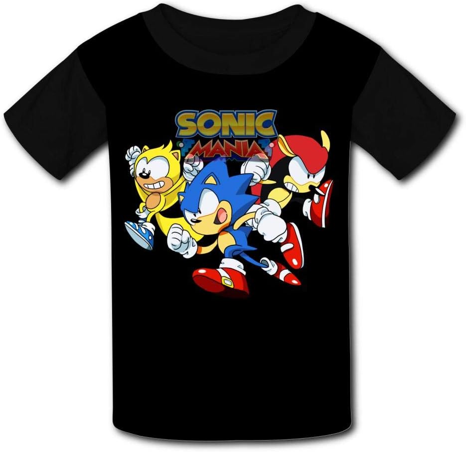 Black Raglan T-Shirts, Son-ic - Man-ia Short Sleeve Sports Sweat Tee for Teen Kids Boys Girls