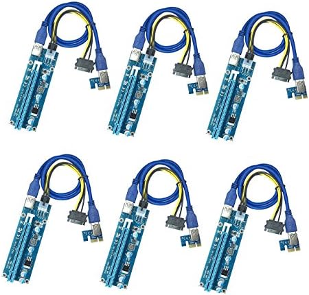 Losga 6 Pack PCI-E Riser Cable 16X to 1X (6pin / MOLEX/SATA) Extension Ethereum ETH Mining Powered Riser Adapter Card+60cm USB 3.0 Cable