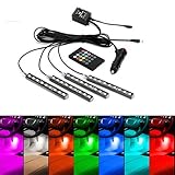JOJOO 4pcs 9 LED Multi-color Remote Control Car LED Interior Lights Atmosphere Neon Lights Kit with Sounds-activated & Wireless IR Remote Control, Car Charger Included, MA006