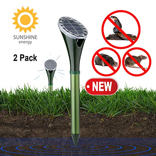 Solar Powered Snake Repellent for Outdoor, Gopher Repellent Ultrasonic, Get Rid of Snake Mole Gophers for Outdoor Garden Yard 2 Pack