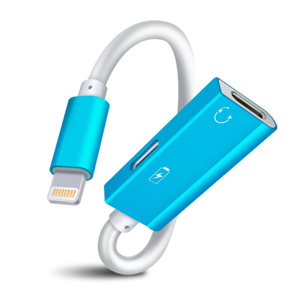 iPhone Dual Lightning Adapter Splitter - Power Trend 2 in 1 Earphone Adapter for iPhone X 7 8 Plus Headphone Jack Audio Music Calling Sync Charging Cable (Blue)