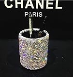 Bling Bling Spark Crystal Pen Holder Stand Cup Box Organizer for Desk Office and Home Desk receive a case (Circular White Crystal)