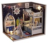 Cuteroom Wood Dollhouse Miniature Kit DIY Doll House Room With Furniture Cover Toy Artwork Gift