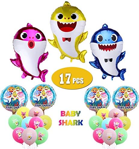 Baby Shark Party Supplies, 3pcs Baby Shark Family Balloons, 4pcs Baby Shark Duplex Prints Foil Balloons, 10pcs Baby Shark Balloons latex Premium, Baby Shark Birthday Decorations