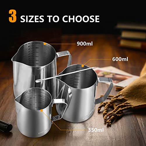 Milk Frothing Pitcher 900ml/600ml/350ml (31oz/20oz/12oz) Stainless Steel Milk/Coffee/Cappuccino/Latte Art Frothing Pitcher Barista Milk Jug Cup & Decorating Art Pen For Milk Frother, Latte Arts