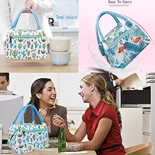 Echaprey Insulated Lunch Bag, Reusable Lunch Bag for Women/Adult/Student, Cooler Waterproof Organizer Lunch Tote Box for Work School Picnic (Cactus) - Thumbnail 3