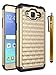Style4U Galaxy Grand Prime 2016 Case, Galaxy J2 Prime Case, Studded Rhinestone Crystal Bling Hybrid Armor Case Cover for Samsung Galaxy Grand Prime 2016 / Galaxy J2 Prime with 1 Stylus [Gold/Black]