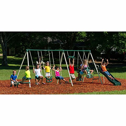 Metal Swing Sets For Kids Outdoor Playground With 2 Swings Slide