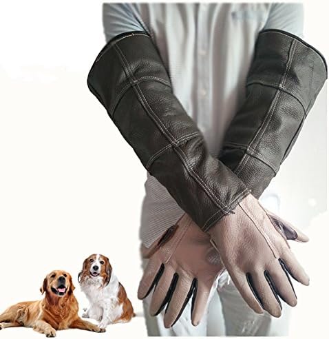 JZDCSCDNS Pet Anti-Biting Gloves Anti-Scratch Hand Protection Anti-Puncture Wear-Resistant Waterproof Tear Resistance Ergonomics Training Dogs Pet Shop Zoo Veterinary Bathe Manicure Cowhide 60Cm,S
