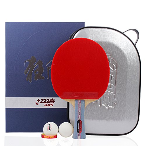 DHS Table Tennis Racket Ping Pong Paddle Hurricane No.2 (Long-handle) Double Pimples-in Bats Shake-hands Grip