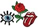Rolling Stone Tongue Patch,Red Rose DIY Applique Patch and Eye Eyeball Tattoo Wicca Occult Goth Punk Patch,3 Pcs Heavy Metal Patches