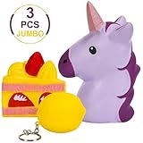 Squishies Slow Rising Squishy Toys/Jumbo Unicorn Cake Lemon with Keychain 3PCS SET/Anxiety Stress Relief Toy+Squeeze+Sweet Scented+Charms/Gifts&Party Supplies&Decoration Props For Children and Adults