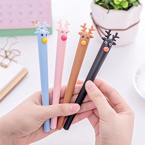 Slendima 0.5 mm Lovely Elk Design Gel Pen, Creative Cute Stationery School Office Supplies Student Gift - Black - Thumbnail 2