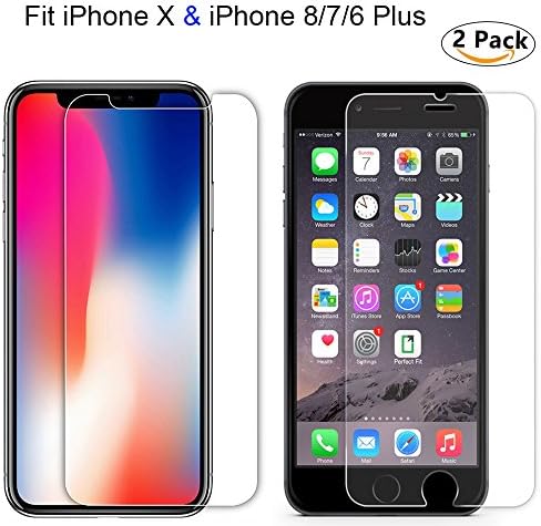 iPhone 8Plus 7Plus 6Plus and iPhone X 10 Screen Protector,Tyzest Flat HD Tempered Glass Screen Protector for Apple iPhone X 5.8 inch and 6/7/8 Plus 5.5 inch screen 0.33mm 2.5D 9H Hardness Screen Prote
