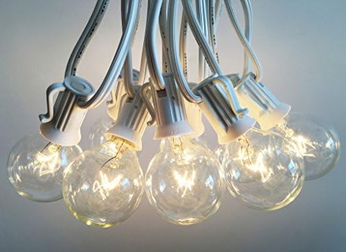 Outdoor Light String 100ft Globe Patio String Lights - 100 foot White Light Strings w/ Clear G40 bulbs UL Edison Lights include spares