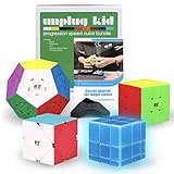 Unplugkid QiYi MoFangGe Stickerless Speed Cube Bundle: QiYi WCA Pro Quality Buttery Smooth Rubix Cube Set: Glow in The Dark Mirror Cube Megaminx Skewb SQ-1, QiYi Secrets for Magic Cubes Book & Stands