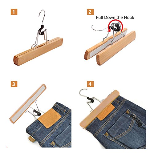JS HANGER Natural Solid Wooden Collection Slack Hanger, Wood Skirt Hangers, Natural Polished, Set of 10 - Thumbnail 3