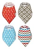 Double Sided Baby Bandana Bibs for Boys & Girls - Gift Set of 4 - 100% Organic & Absorbent Cotton - Unisex Design for Any Newborn or Infant. Perfect Drool Scarf Quality - Lifetime Warranty