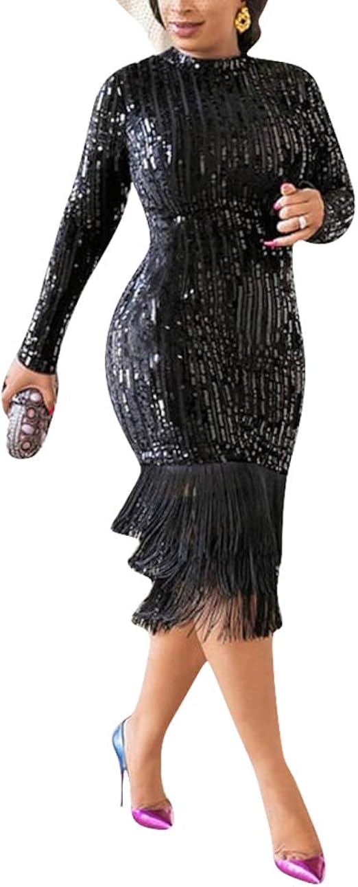 midi sequin dress with sleeves