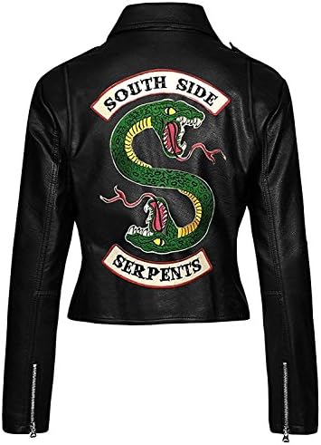 Icon Pro Women Serpent Black Faux Leather Jacket with Snake Gang Logo