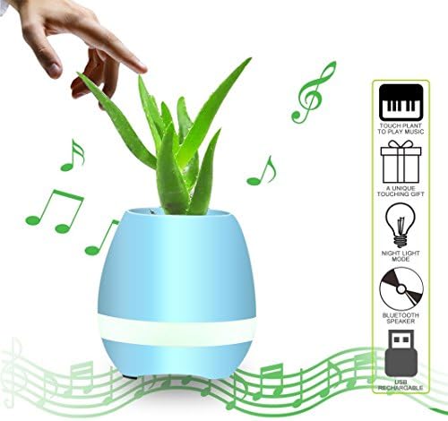Music Flowerpot,GUTK Touch Plant Piano Music Playing Flowerpot Smart Multi-color LED Light Round Plant Pots Bluetooth Wireless Speaker (Without Plants) (Bule)