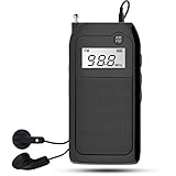AM FM Pocket Radio with Earphones Mini Portable Transistor DSP Digital Tuning MP3 Music Player Support TF Card Rechargeable Battery for Walk