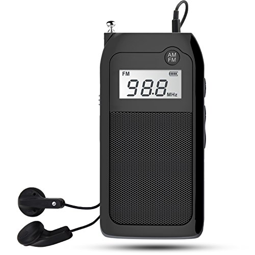 AM FM Pocket Radio with Earphones Mini Portable Transistor DSP Digital Tuning MP3 Music Player Support TF Card Rechargeable Battery for Walk