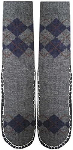 Adults 1-PK Knitted Slipper Socks with NON-Slip Skids (X-Large (28cm), Argyle_Grey w. Navy)