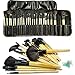 Professional 24 Piece All Natural Makeup Brushes Kit Includes Make Up Brush Leather Organizer Case/Bag - Top Rated Set