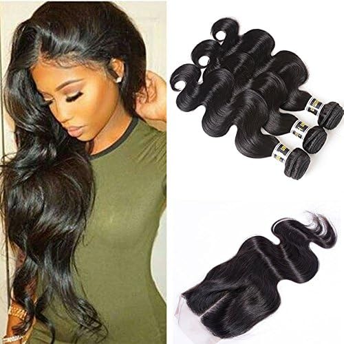 Luxnovolex Brazilian Body Wave Bundles With Closure Deals(12 14 16 with 10) Human Hair Middle Part 4 Pcs/lot Natural Hair Weaves Extensions Brazilian Virgin Hair Bundles With Closure