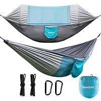 Newdora 2 Person Camping Hammock with Mosquito Net, Ultralight Portable Double Parachute Hammocks, Swing Sleeping Hammock Bed with Net and 2 x Hanging Ropes for Outdoor, Hiking, Backpacking, Travel