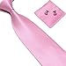 Stylefad Men's Solid Plaid Wide Neck Tie Set Hanky Cufflink Pink