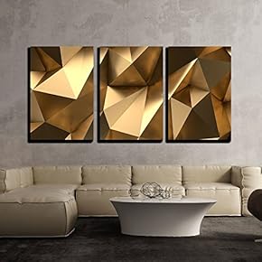 Luxury Gold Abstract Polygonal Background 3D Rendering x3 Panels