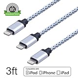 Amoner 3Pack 3FT iPhone Lightning Charging Cable Cord Nylon Braided USB Charge and Sync Cable for Apple iPhone 7/7 plus/6/6s/6 plus/6s plus,5c/5s/5,iPad Air/Mini,iPod Nano/Touch, Compatible with iOS10