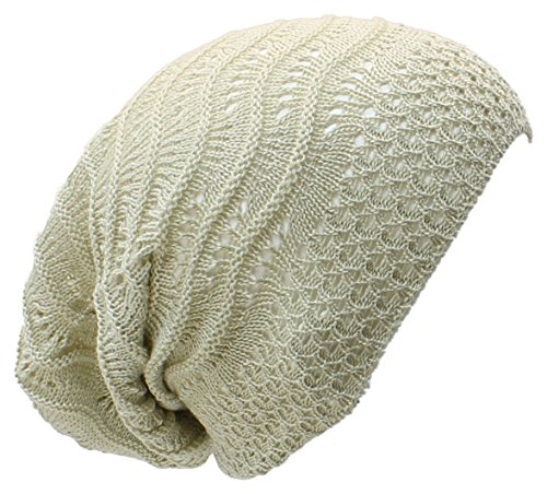 AN- Fashion Lightweight Slouchy Airy Cutout Knit Beanie Hat Cap, Many Styles (Beige Wave) - Thumbnail 2
